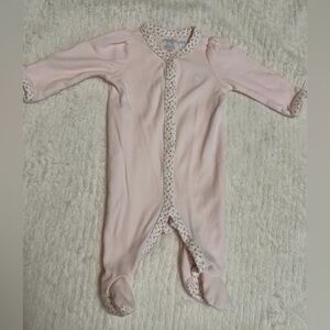 Ralph Lauren Light Pink Baby Footie with Floral Trim